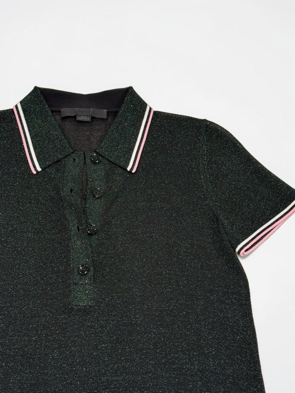 Alexander Wang Black and Green Semi-Sheer Metallic Polo XS - Picture 3 of 6